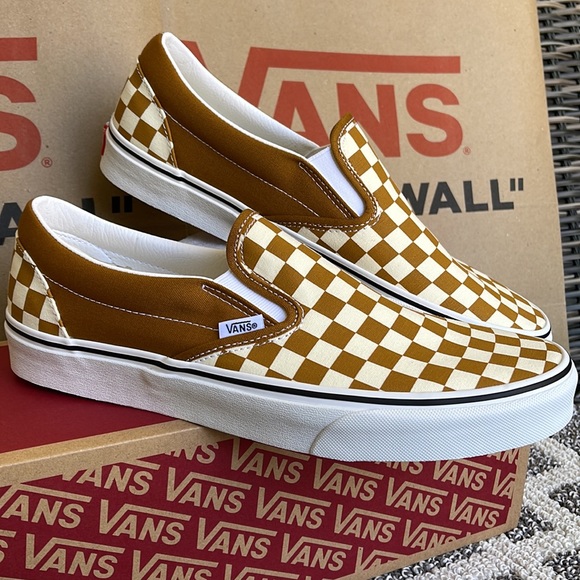 Vans Classic Slip-On Checkerboard Golden Brown/True White MENS - Picture 6 of 16